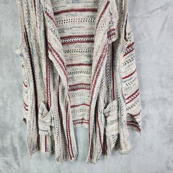 Womens Cato Beige Red Striped Open Knit Sleeveless Cardigan Vest Acrylic 22/24 - Picture 3 of 10